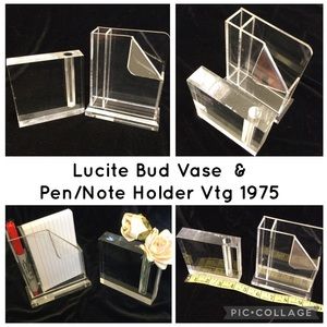 LUCITE Vtg 70’s - Bud Vase & Pen/Note Holder & Sugar Pkt Holder